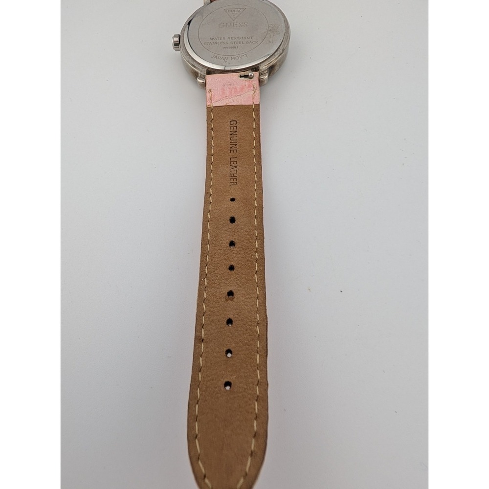Guess Women's Watch Butterfly Dial Pave Bezel Pink Leather Band- New Battery - Picture 9 of 9